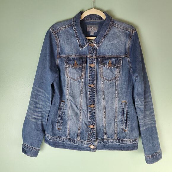 Market & Spruce Womens Denim Front Button Up Jean Jacket Size Large - Picture 1 of 6